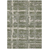 5' X 8' Olive Green Gray And Beige Striped Washable Indoor Outdoor Area Rug