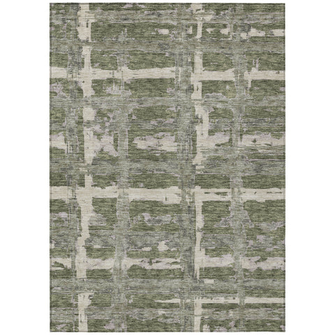 5' X 8' Olive Green Gray And Beige Striped Washable Indoor Outdoor Area Rug