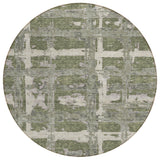 8' Olive Green Gray And Beige Round Striped Washable Indoor Outdoor Area Rug