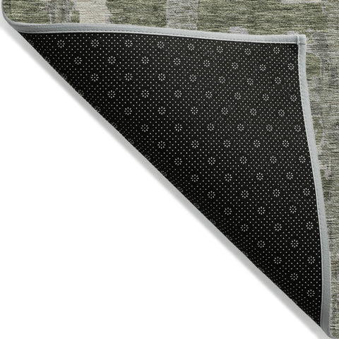 8' Olive Green Gray And Beige Round Striped Washable Indoor Outdoor Area Rug