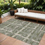 8' X 10' Olive Green Gray And Beige Striped Washable Indoor Outdoor Area Rug