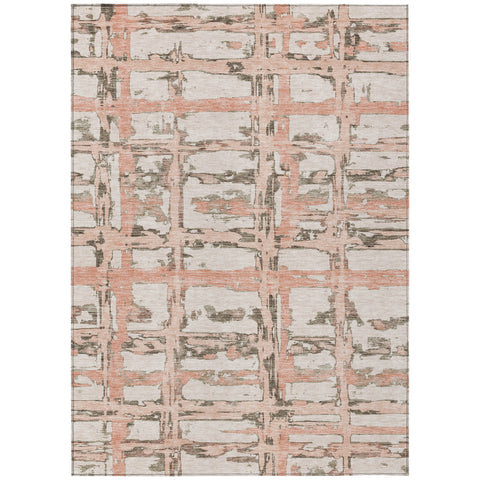 3' X 5' Pink Beige And Taupe Striped Washable Indoor Outdoor Area Rug