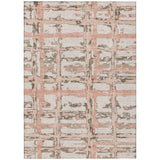 5' X 8' Pink Beige And Taupe Striped Washable Indoor Outdoor Area Rug