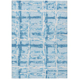 3' X 5' Sky Blue Denim Blue And Ivory Striped Washable Indoor Outdoor Area Rug