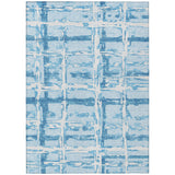 5' X 8' Sky Blue Denim Blue And Ivory Striped Washable Indoor Outdoor Area Rug