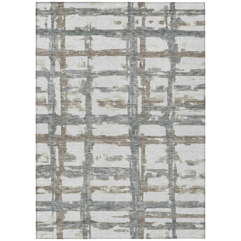 5' X 8' Silver Taupe And Gray Striped Washable Indoor Outdoor Area Rug