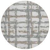 8' Silver Taupe And Gray Round Striped Washable Indoor Outdoor Area Rug