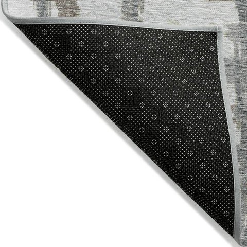 8' X 10' Silver Taupe And Gray Striped Washable Indoor Outdoor Area Rug