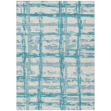 3' X 5' Teal Blue Aqua And Ivory Striped Washable Indoor Outdoor Area Rug
