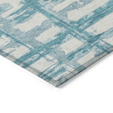 8' Teal Blue Aqua And Ivory Round Striped Washable Indoor Outdoor Area Rug