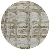 8' Taupe Gray And Brown Round Striped Washable Indoor Outdoor Area Rug