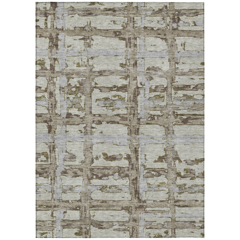 8' X 10' Taupe Gray And Brown Striped Washable Indoor Outdoor Area Rug