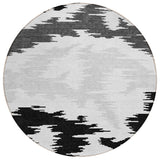 8' Black Gray And Silver Round Abstract Washable Indoor Outdoor Area Rug