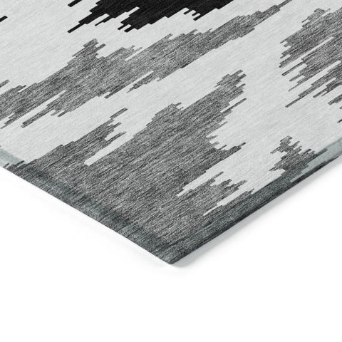 8' X 10' Black Gray And Silver Abstract Washable Indoor Outdoor Area Rug
