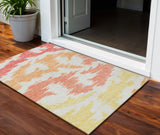 3' X 5' Coral Beige And Orange Abstract Washable Indoor Outdoor Area Rug
