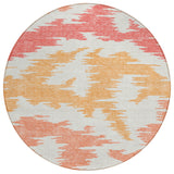 8' Coral Beige And Orange Round Abstract Washable Indoor Outdoor Area Rug