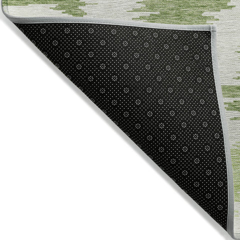 5' X 8' Olive Green And Beige Abstract Washable Indoor Outdoor Area Rug