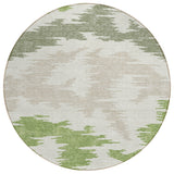 8' Olive Green And Beige Round Abstract Washable Indoor Outdoor Area Rug
