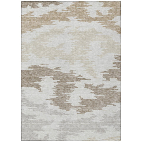 3' X 5' Ivory Beige And Brown Abstract Washable Indoor Outdoor Area Rug