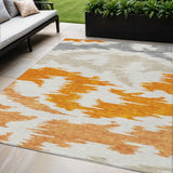 5' X 8' Orange Beige And Ivory Abstract Washable Indoor Outdoor Area Rug