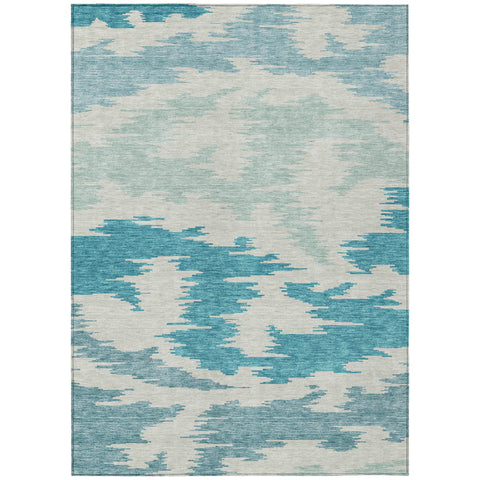 3' X 5' Teal Blue Aqua And Ivory Abstract Washable Indoor Outdoor Area Rug