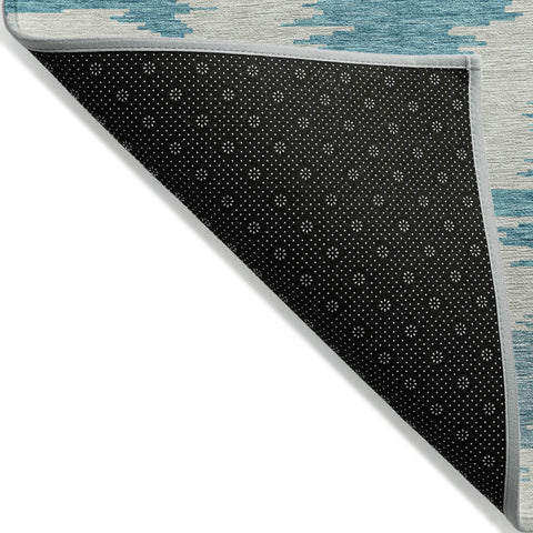 5' X 8' Teal Blue Aqua And Ivory Abstract Washable Indoor Outdoor Area Rug
