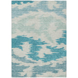 8' X 10' Teal Blue Aqua And Ivory Abstract Washable Indoor Outdoor Area Rug