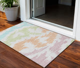 3' X 5' White Sky Blue And Artichoke Green Abstract Washable Indoor Outdoor Area Rug