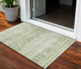 3' X 5' Artichoke Green And Ivory Abstract Washable Indoor Outdoor Area Rug