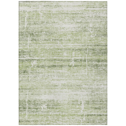 8' X 10' Artichoke Green And Ivory Abstract Washable Indoor Outdoor Area Rug