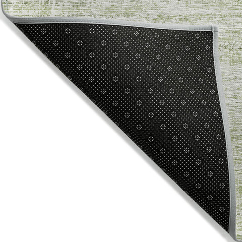 8' X 10' Artichoke Green And Ivory Abstract Washable Indoor Outdoor Area Rug