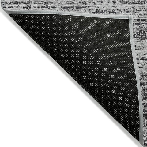 5' X 8' Black Gray And Charcoal Abstract Washable Indoor Outdoor Area Rug