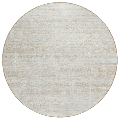 8' Ivory Beige And Tan Round Abstract Washable Indoor Outdoor Area Rug