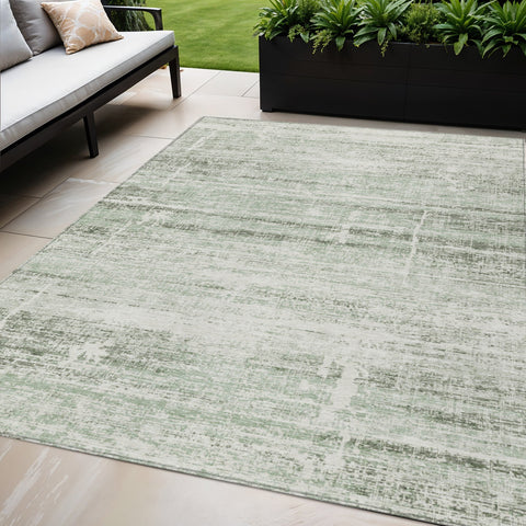 5' X 8' Sage Artichoke Green And Ivory Abstract Washable Indoor Outdoor Area Rug