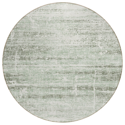 8' Sage Artichoke Green And Ivory Round Abstract Washable Indoor Outdoor Area Rug