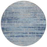 8' Sky Blue And Navy Blue Round Abstract Washable Indoor Outdoor Area Rug