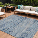 8' X 10' Sky Blue And Navy Blue Abstract Washable Indoor Outdoor Area Rug