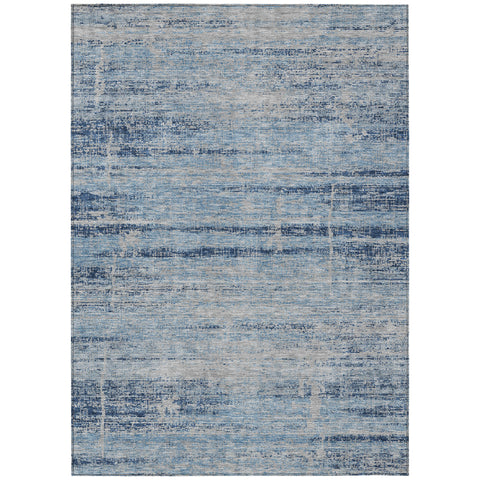8' X 10' Sky Blue And Navy Blue Abstract Washable Indoor Outdoor Area Rug