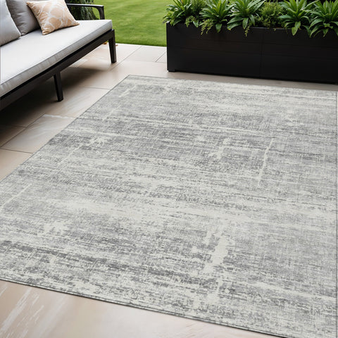 5' X 8' Silver Gray And Charcoal Abstract Washable Indoor Outdoor Area Rug