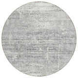 8' Silver Gray And Charcoal Round Abstract Washable Indoor Outdoor Area Rug