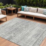 8' X 10' Silver Gray And Charcoal Abstract Washable Indoor Outdoor Area Rug