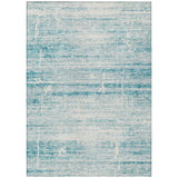 3' X 5' Teal Blue Aqua And Ivory Abstract Washable Indoor Outdoor Area Rug