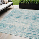 5' X 8' Teal Blue Aqua And Ivory Abstract Washable Indoor Outdoor Area Rug