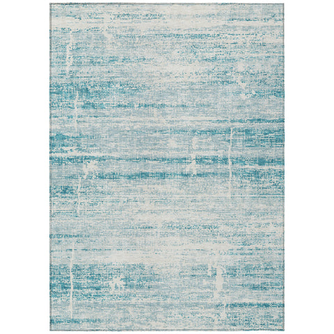 5' X 8' Teal Blue Aqua And Ivory Abstract Washable Indoor Outdoor Area Rug