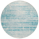 8' Teal Blue Aqua And Ivory Round Abstract Washable Indoor Outdoor Area Rug
