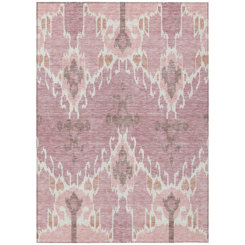 8' X 10' Blush Pink And Ivory Ikat Washable Indoor Outdoor Area Rug