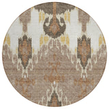 8' Brown Taupe And Beige Round Ikat Washable Indoor Outdoor Area Rug