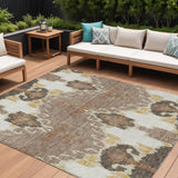 8' X 10' Brown Taupe And Beige Ikat Washable Indoor Outdoor Area Rug