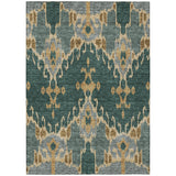 5' X 8' Green Gray And Gold Ikat Washable Indoor Outdoor Area Rug