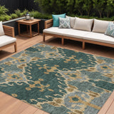 8' X 10' Green Gray And Gold Ikat Washable Indoor Outdoor Area Rug